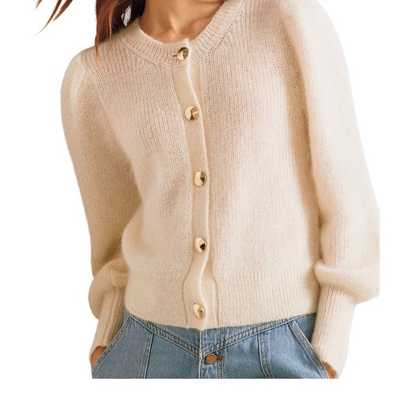 BASH BA&SH  Bayler Lady Cardigan Puff Sleeve Cardigan Statement Buttons Sezane - Picture 3 of 13